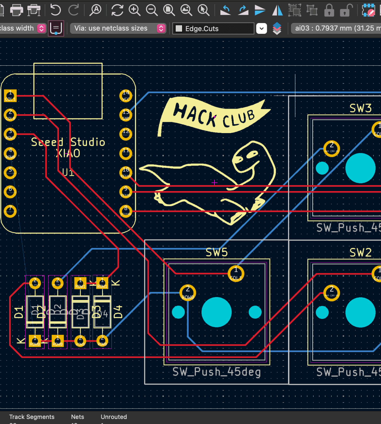 Custom macropad PCB layout for Hackpad in KiCad